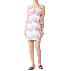 Miguelina Ali Wrap Dress Women's Med White Pink Embroiodered Sleeveless RTR